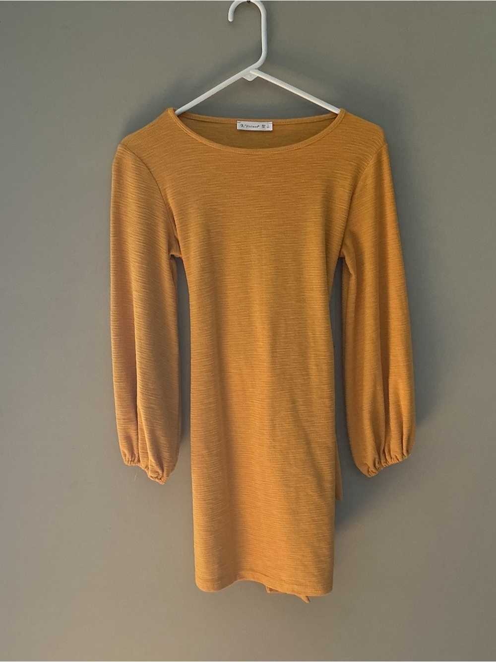 R. Vivimos Womens S Dress Mustard Yellow Tie Back Balloon Sleeves Textured Knit